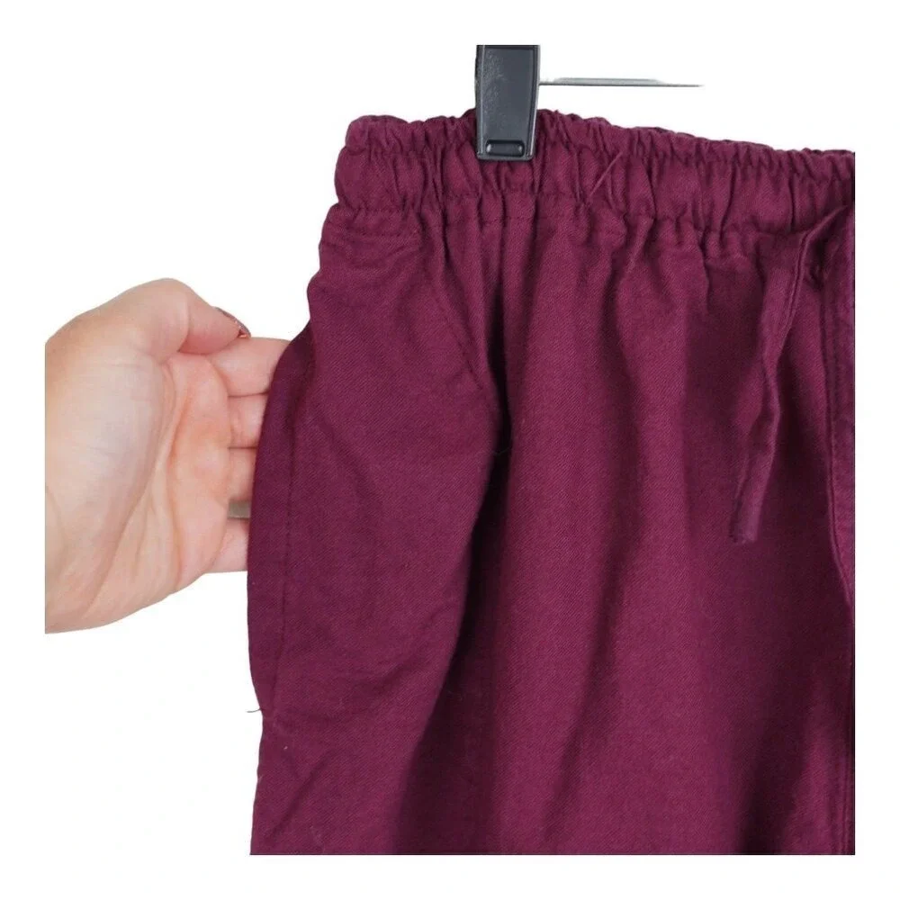 NOVI Collection 100% Linen Pants Womens Medium Burgundy Elastic Waist Minimalist